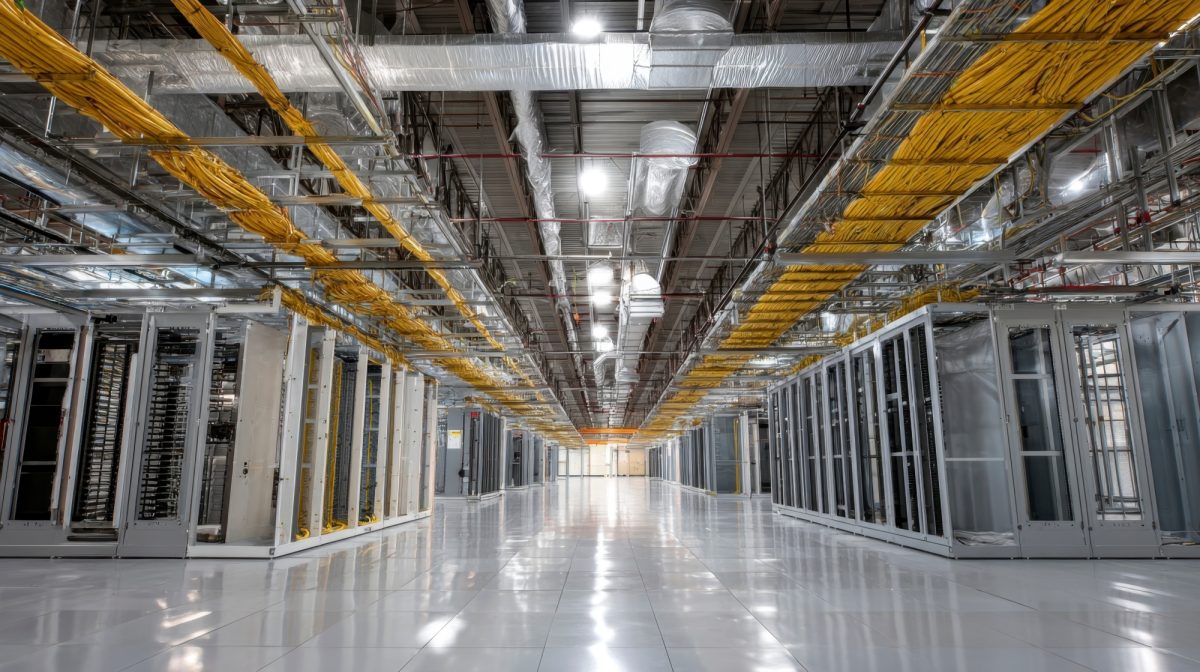 Data center wide shot showing various materials used in construction