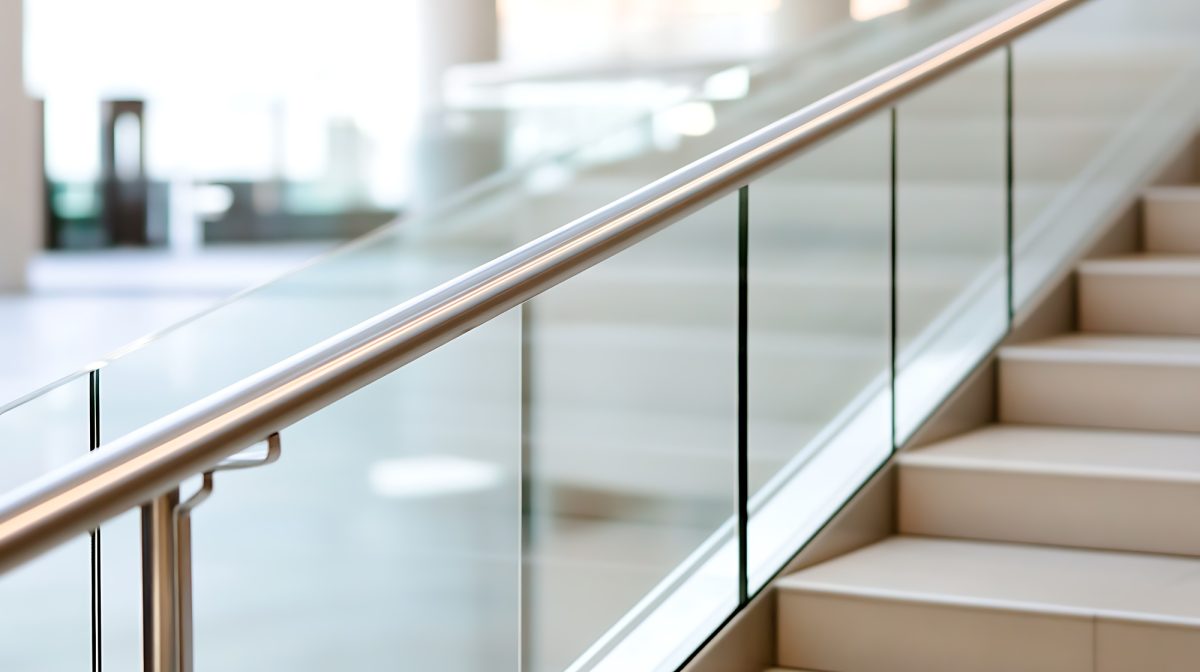 Brushed 304 stainless steel handrail in a contemporary building interior