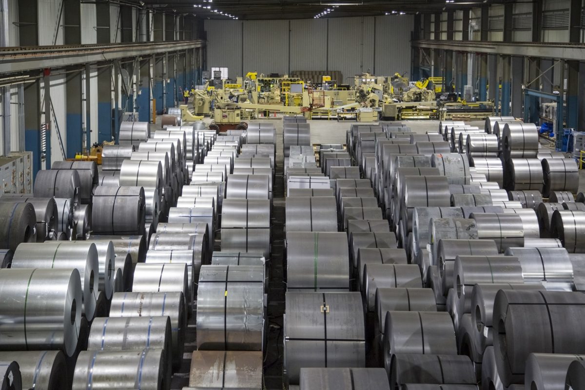Stainless steel coils in inventory at a supplier warehouse ready for shipment