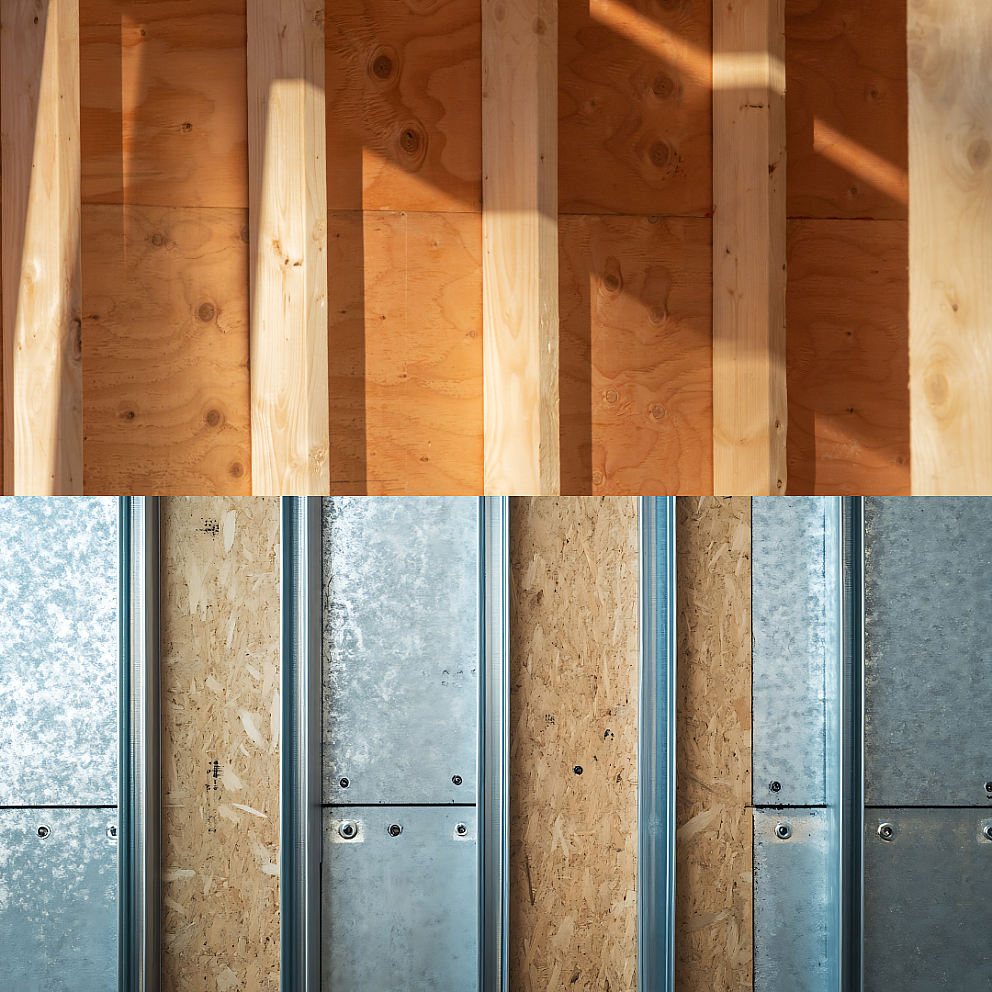 Half steel studs half wood studs