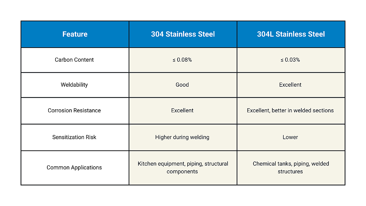 cart displaying the key differences between 304 and 304L stainless steel