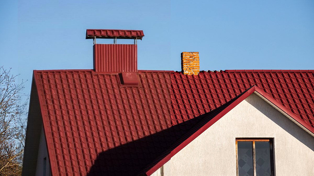 metal roof with and without fading caused by UV damage