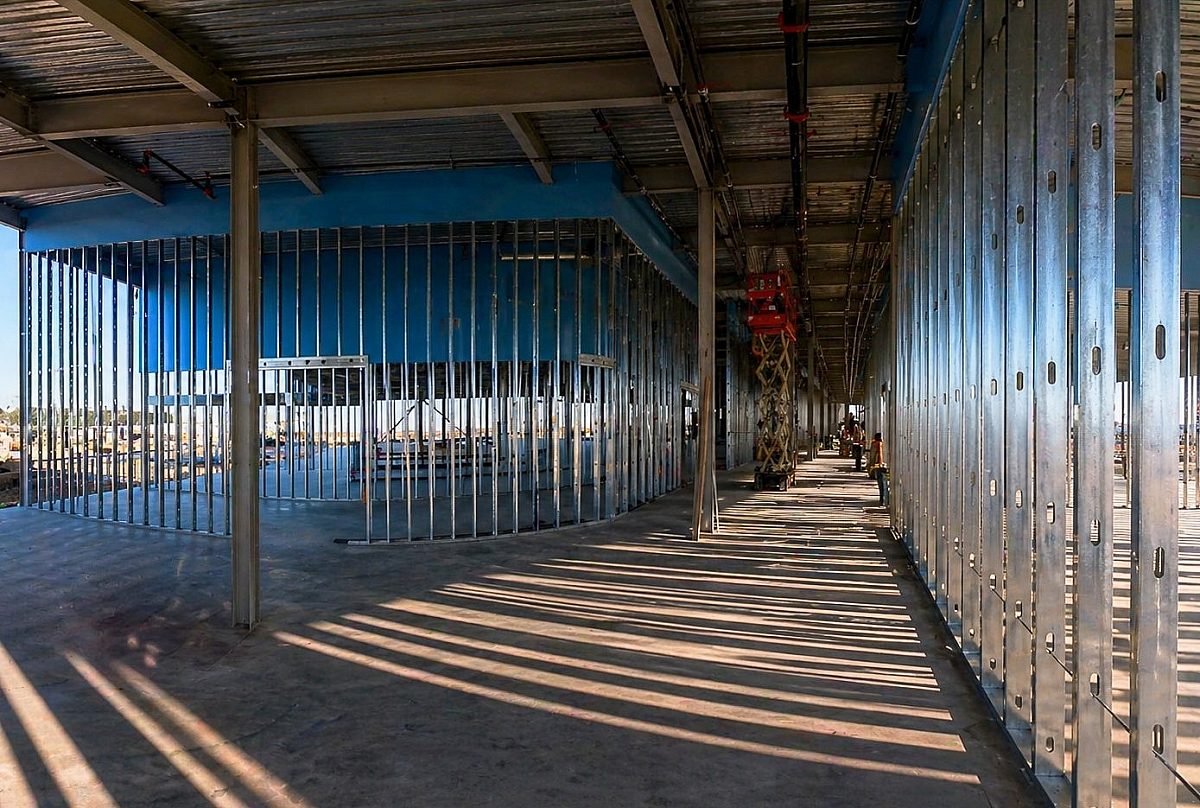 Interior steel framing on a hyperscale data center construction project.